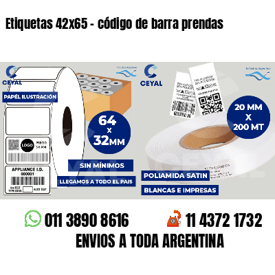 Etiquetas 42x65 - código de barra prendas