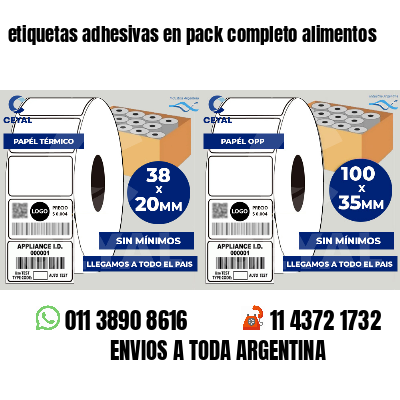 etiquetas adhesivas en pack completo alimentos