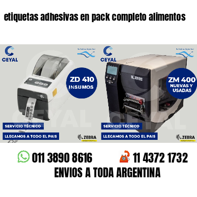 etiquetas adhesivas en pack completo alimentos