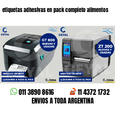 etiquetas adhesivas en pack completo alimentos