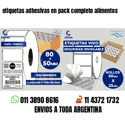 etiquetas adhesivas en pack completo alimentos