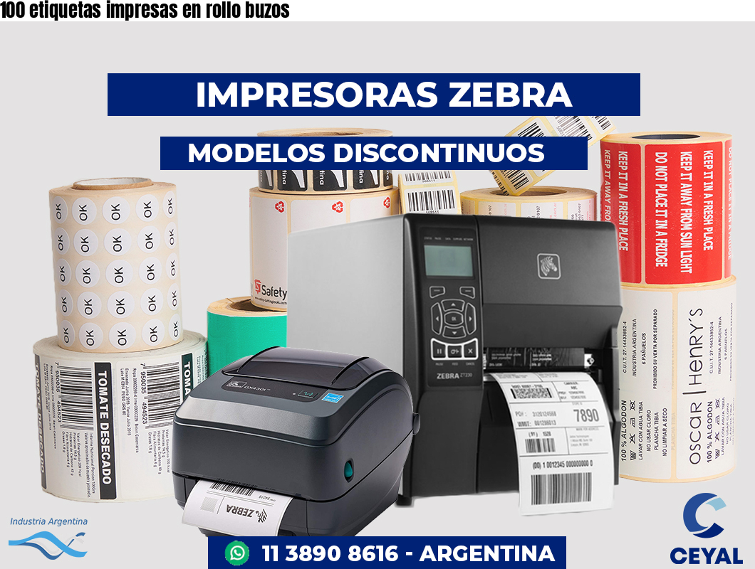100 etiquetas impresas en rollo buzos