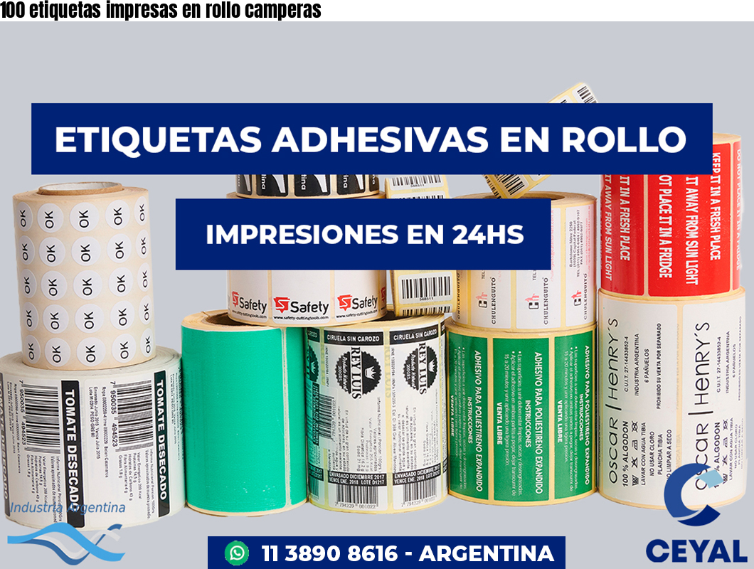 100 etiquetas impresas en rollo camperas