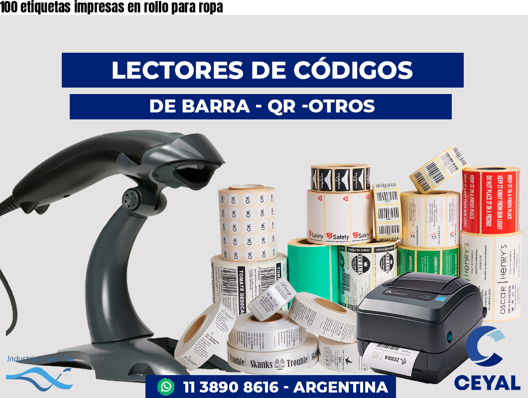 100 etiquetas impresas en rollo para ropa