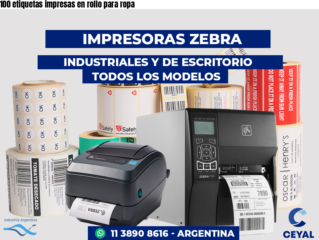 100 etiquetas impresas en rollo para ropa