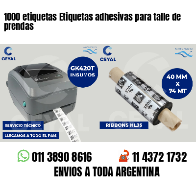1000 etiquetas Etiquetas adhesivas para talle de prendas