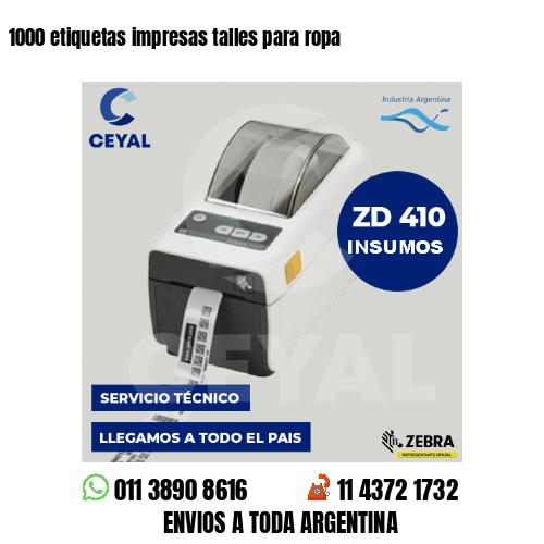 1000 etiquetas impresas talles para ropa