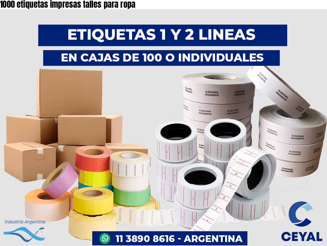 1000 etiquetas impresas talles para ropa