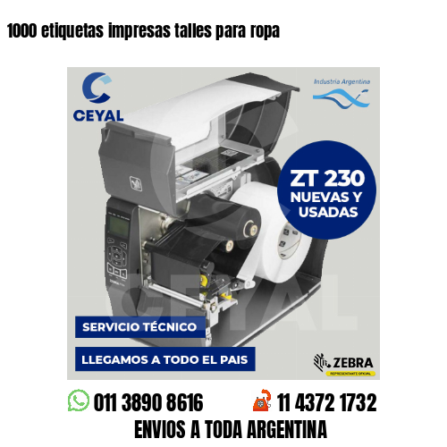 1000 etiquetas impresas talles para ropa