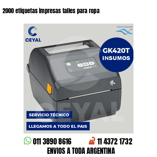 2000 etiquetas impresas talles para ropa