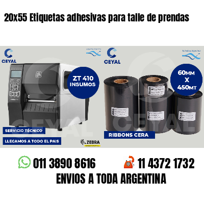 20x55 Etiquetas adhesivas para talle de prendas