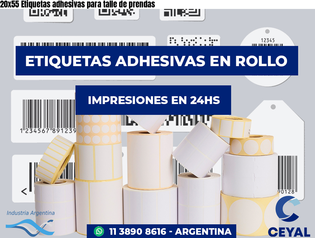 20×55 Etiquetas adhesivas para talle de prendas
