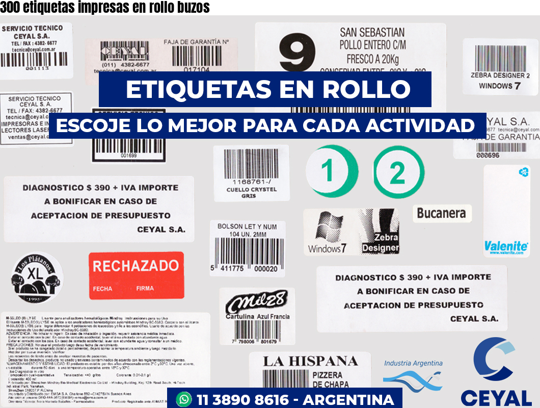 300 etiquetas impresas en rollo buzos