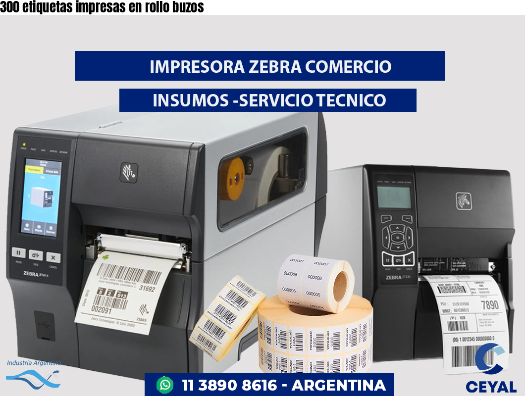 300 etiquetas impresas en rollo buzos
