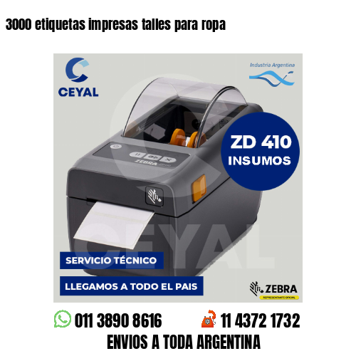 3000 etiquetas impresas talles para ropa