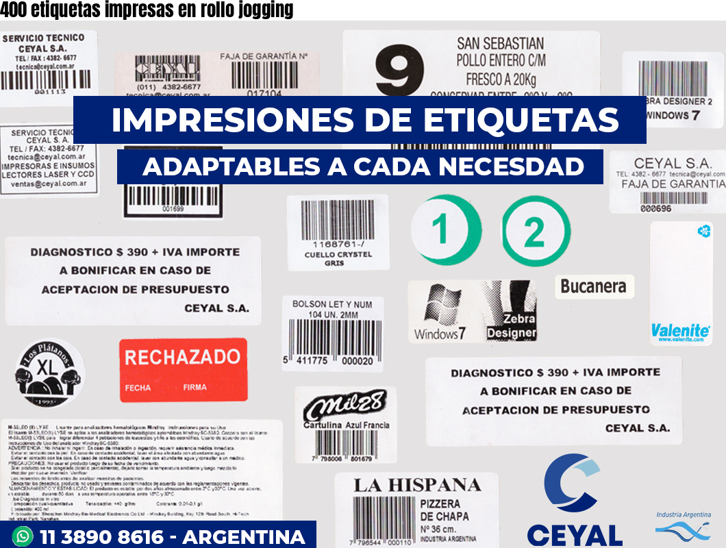 400 etiquetas impresas en rollo jogging