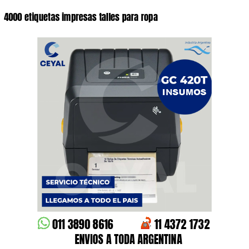 4000 etiquetas impresas talles para ropa
