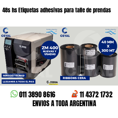 48s hs Etiquetas adhesivas para talle de prendas