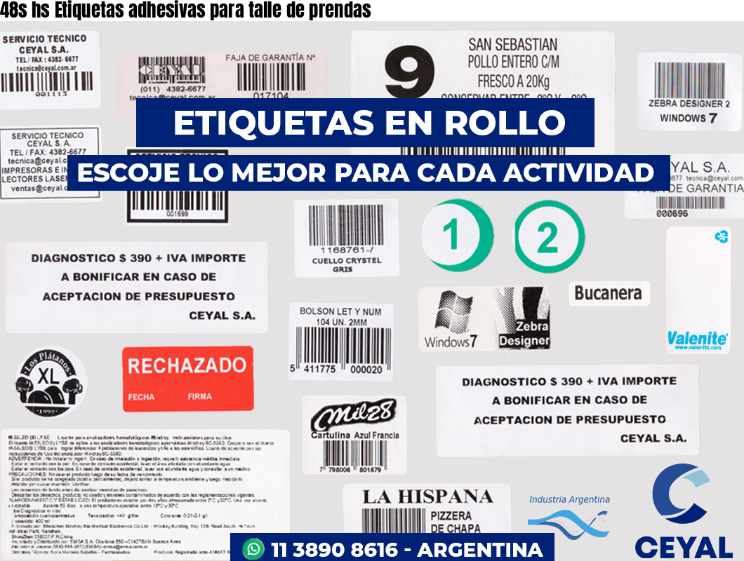 48s hs Etiquetas adhesivas para talle de prendas