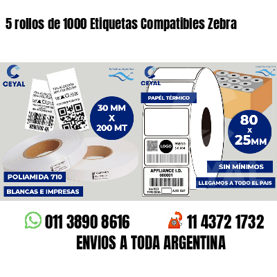 5 rollos de 1000 Etiquetas Compatibles Zebra 