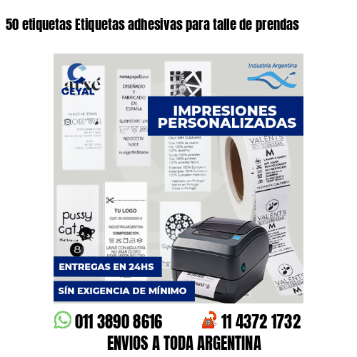 50 etiquetas Etiquetas adhesivas para talle de prendas
