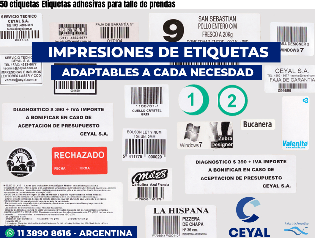 50 etiquetas Etiquetas adhesivas para talle de prendas