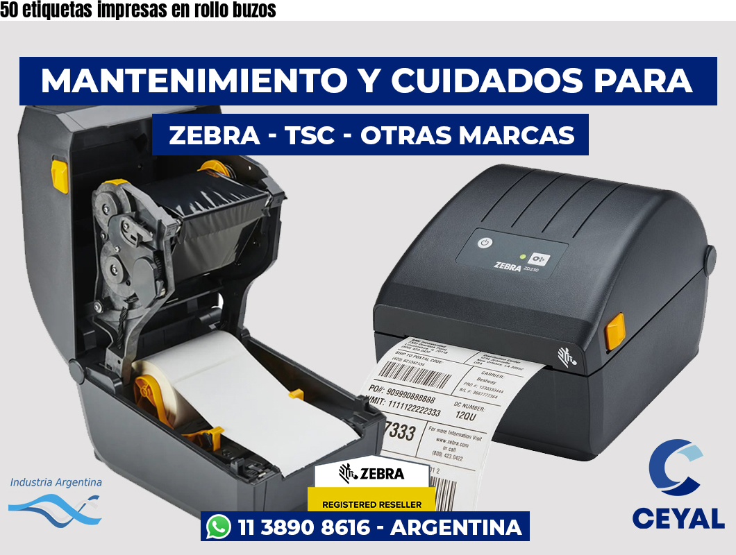 50 etiquetas impresas en rollo buzos
