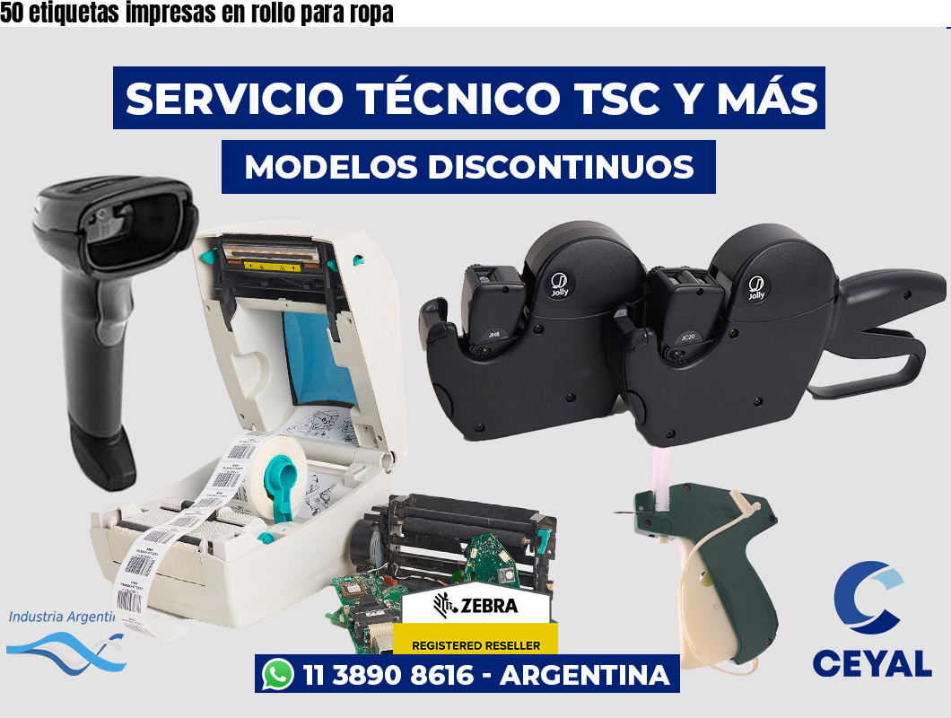 50 etiquetas impresas en rollo para ropa