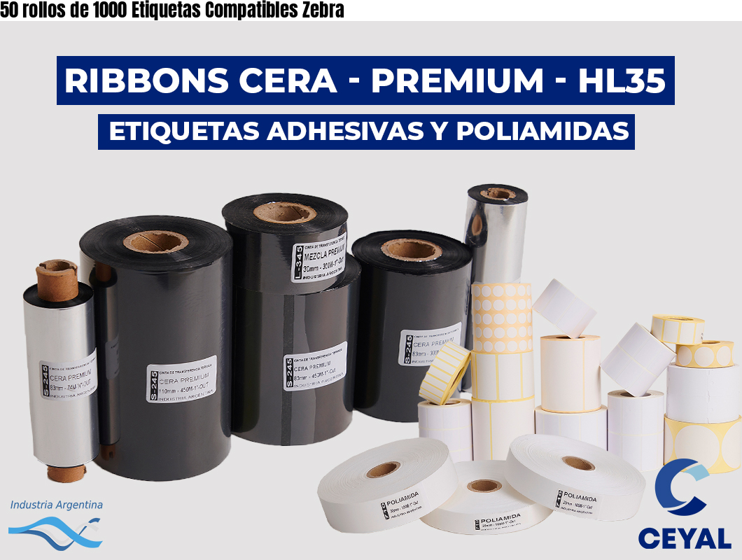 50 rollos de 1000 Etiquetas Compatibles Zebra