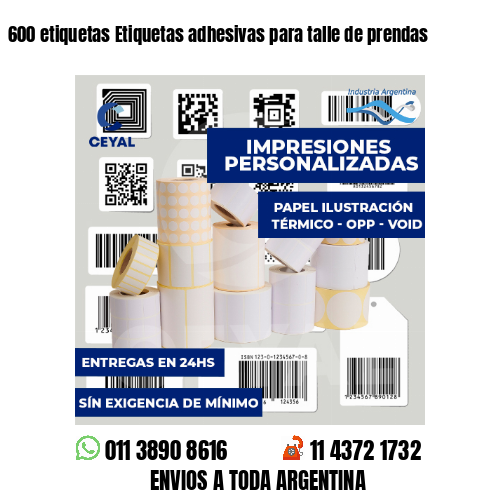 600 etiquetas Etiquetas adhesivas para talle de prendas