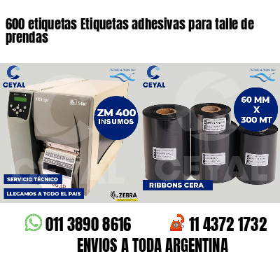 600 etiquetas Etiquetas adhesivas para talle de prendas