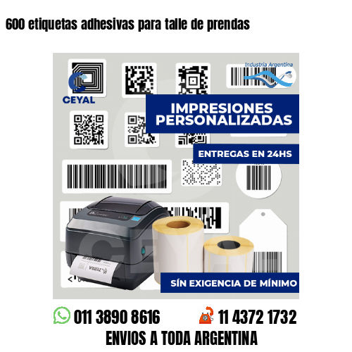 600 etiquetas adhesivas para talle de prendas