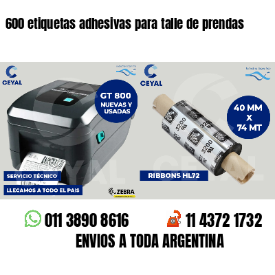 600 etiquetas adhesivas para talle de prendas