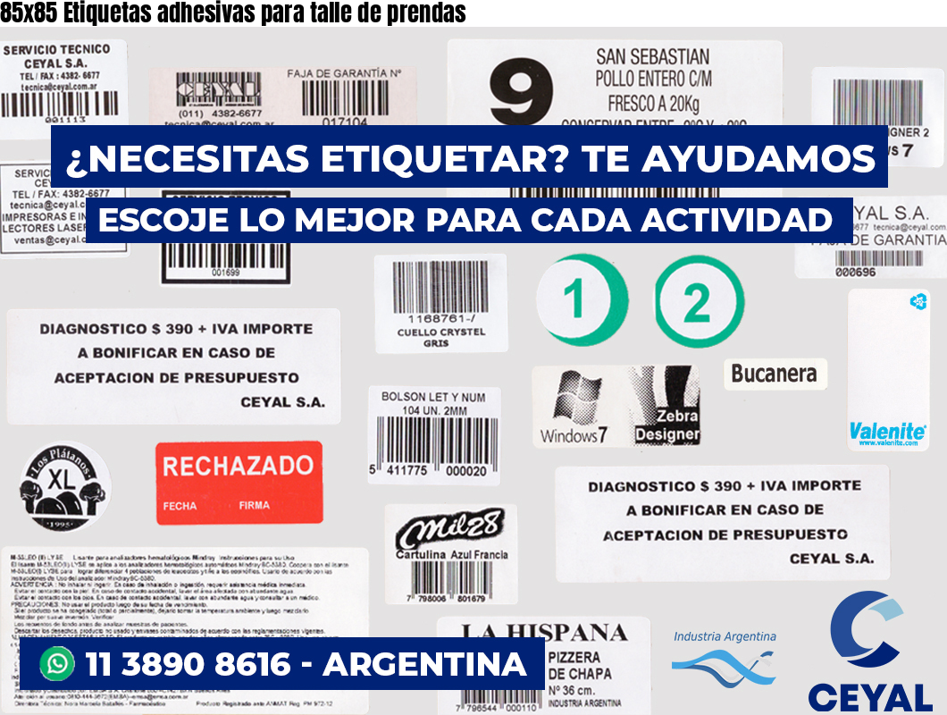 85×85 Etiquetas adhesivas para talle de prendas