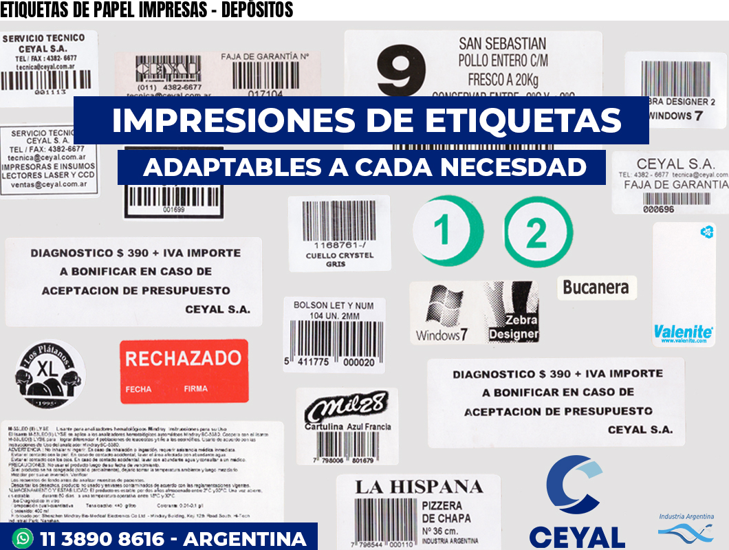 ETIQUETAS DE PAPEL IMPRESAS – DEPÓSITOS
