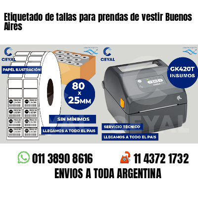 Etiquetado de tallas para prendas de vestir Buenos Aires