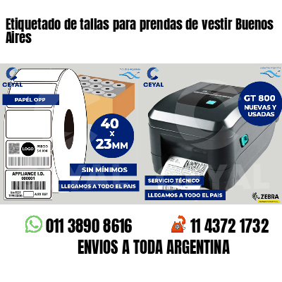 Etiquetado de tallas para prendas de vestir Buenos Aires