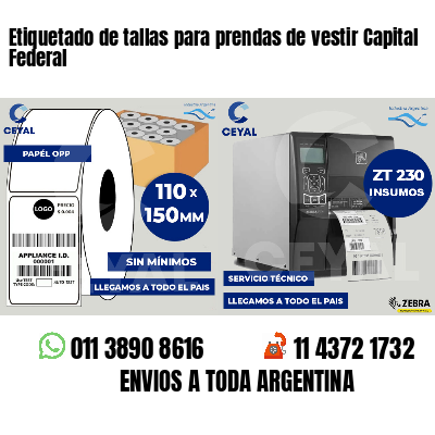 Etiquetado de tallas para prendas de vestir Capital Federal