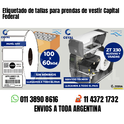 Etiquetado de tallas para prendas de vestir Capital Federal