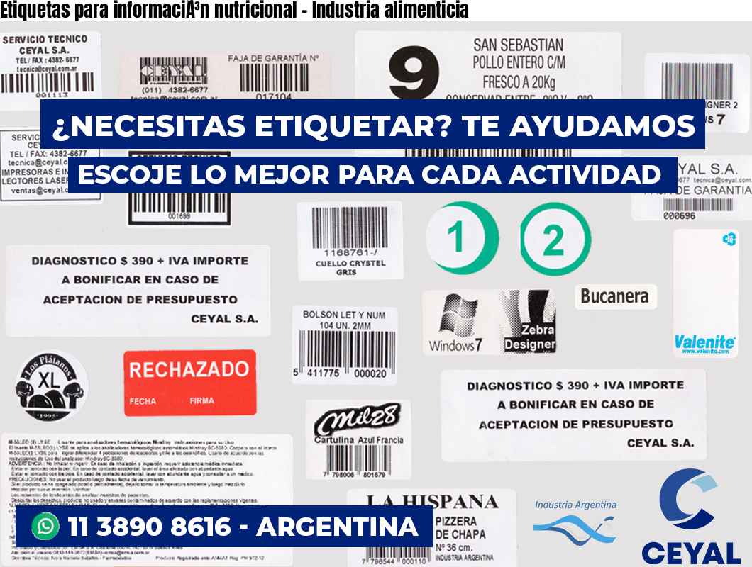 Etiquetas para informaciÃ³n nutricional – Industria alimenticia