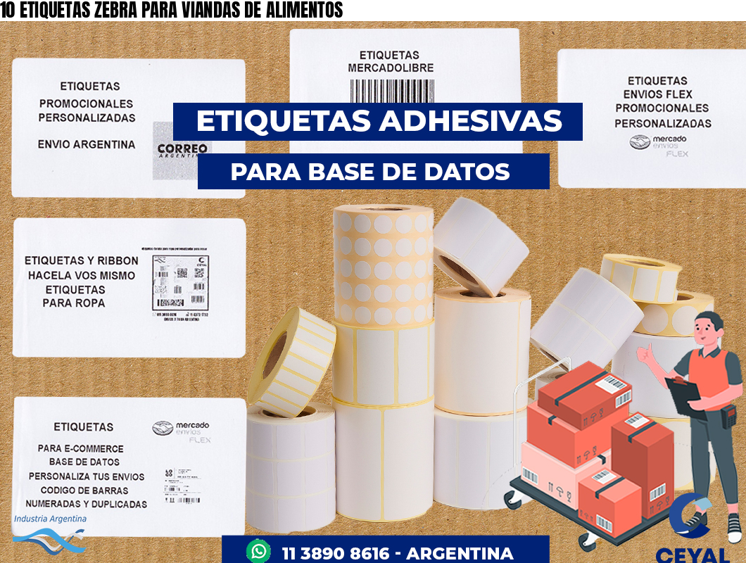 10 ETIQUETAS ZEBRA PARA VIANDAS DE ALIMENTOS