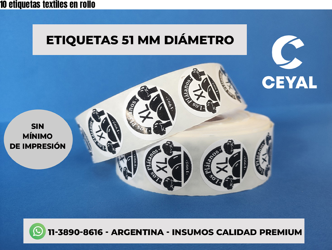 10 etiquetas textiles en rollo