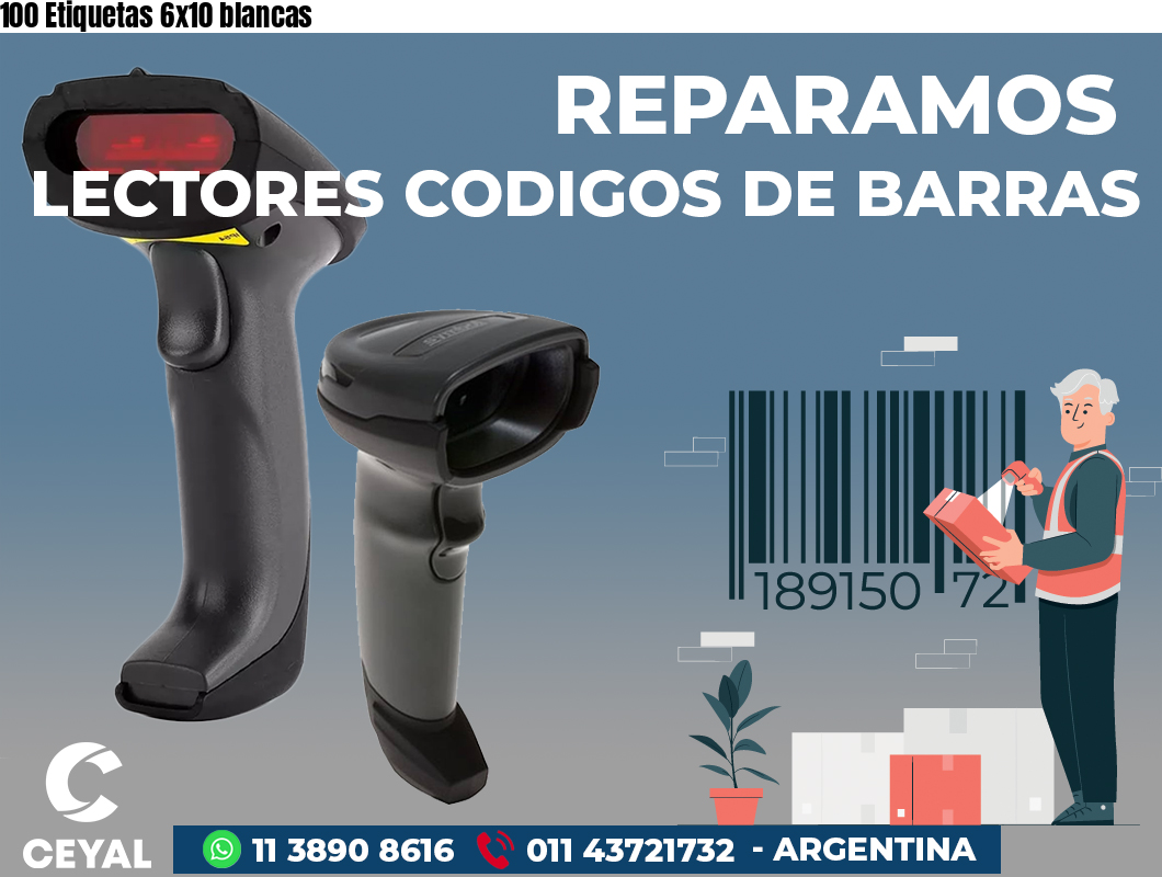 100 Etiquetas 6x10 blancas