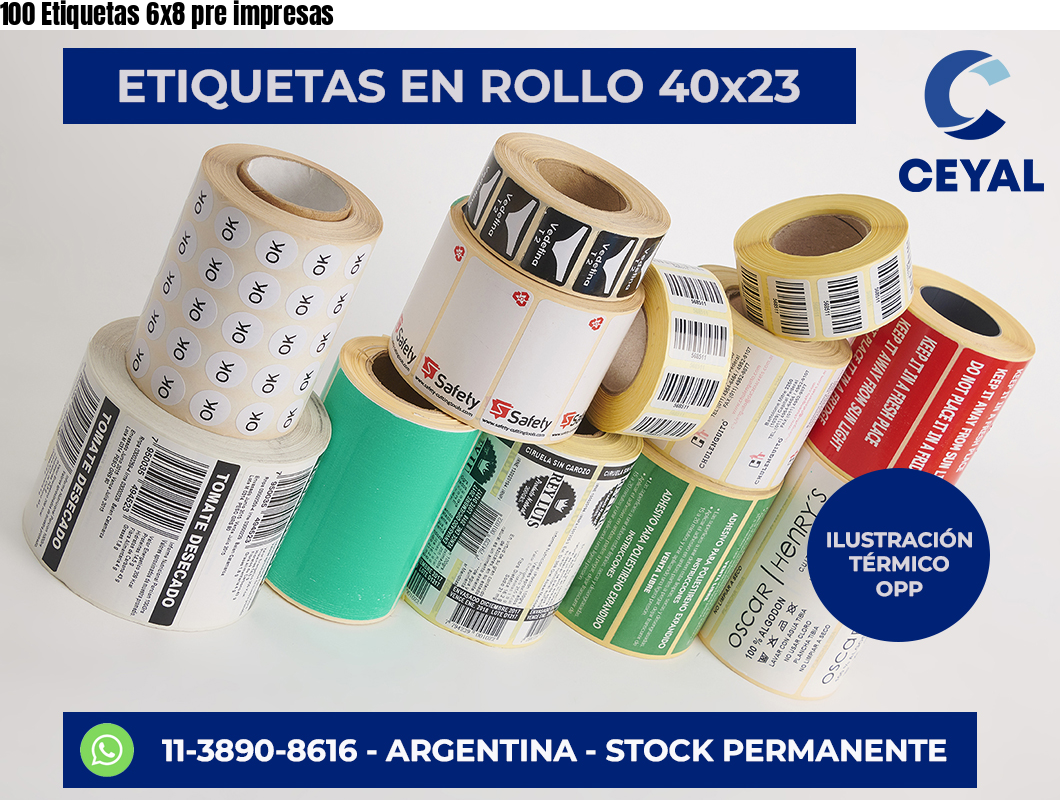 100 Etiquetas 6×8 pre impresas