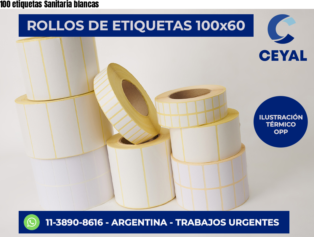 100 etiquetas Sanitaria blancas