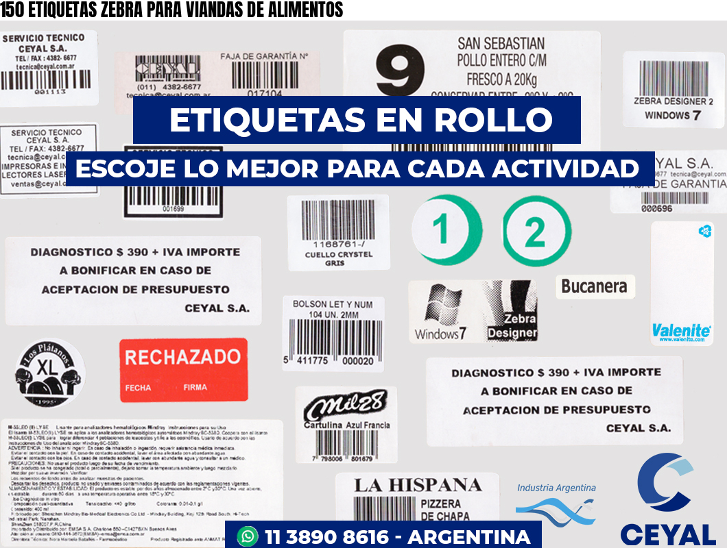 150 ETIQUETAS ZEBRA PARA VIANDAS DE ALIMENTOS