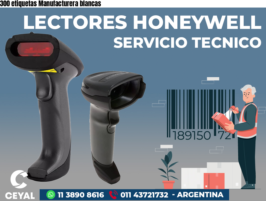 300 etiquetas Manufacturera blancas