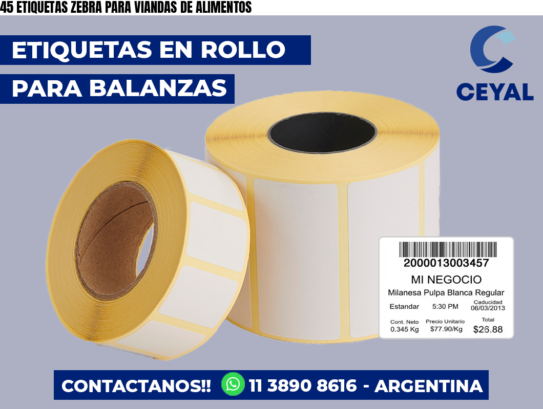 45 ETIQUETAS ZEBRA PARA VIANDAS DE ALIMENTOS