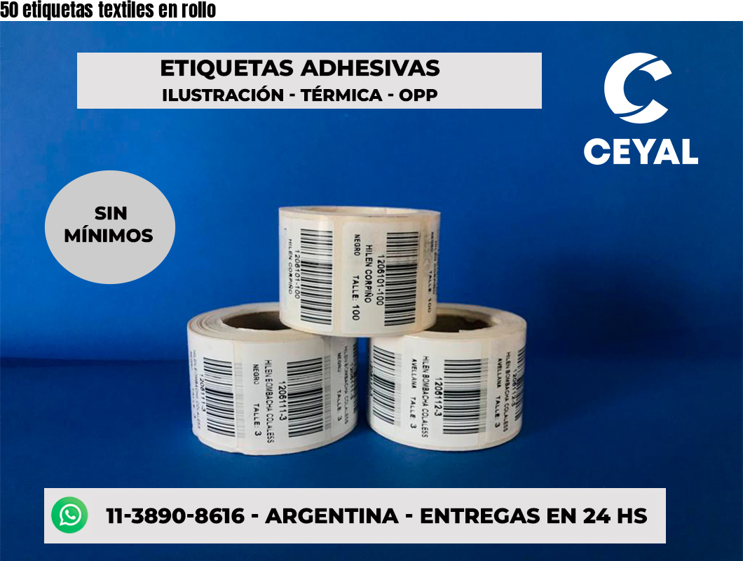50 etiquetas textiles en rollo