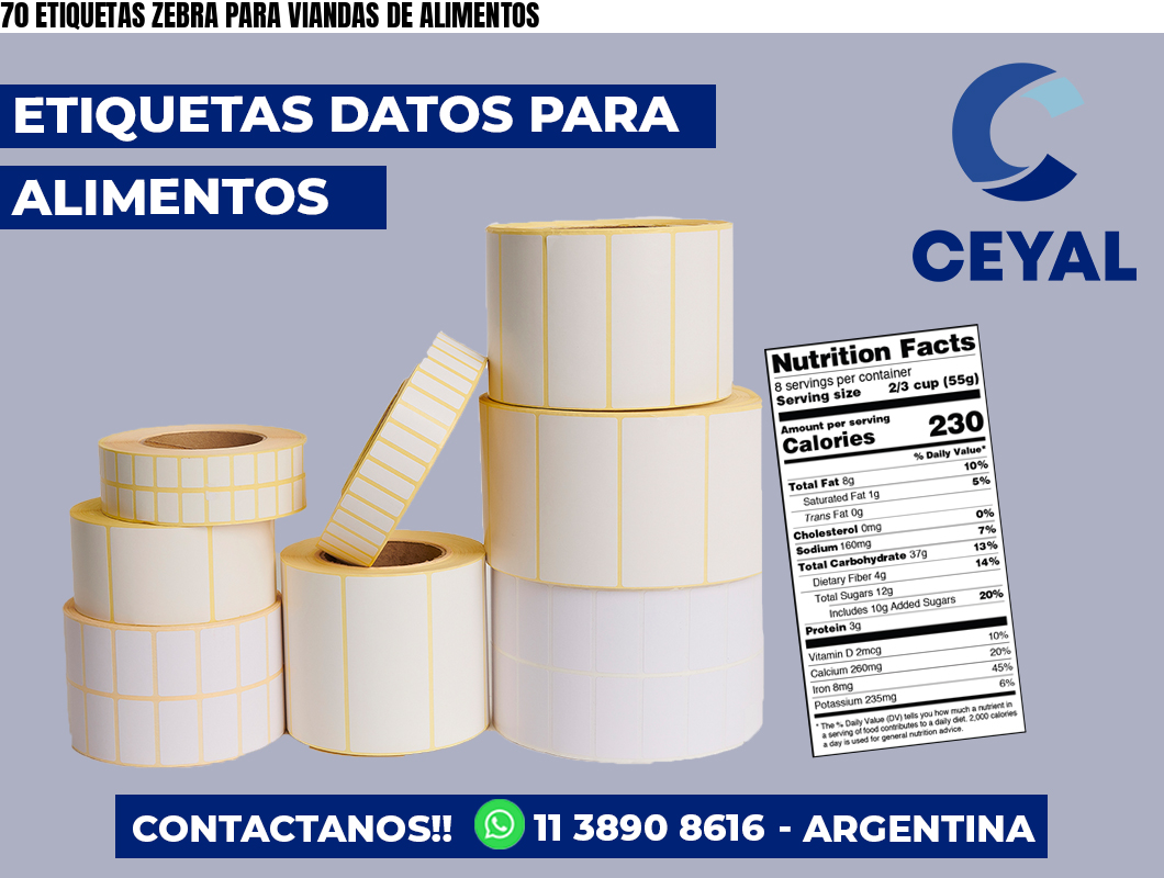 70 ETIQUETAS ZEBRA PARA VIANDAS DE ALIMENTOS